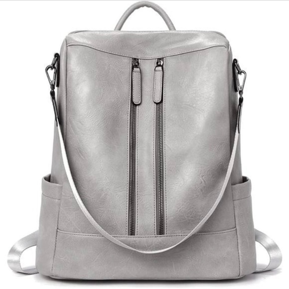 WOMEN Backpack-Purse Leather Grey - Picture 1 of 8
